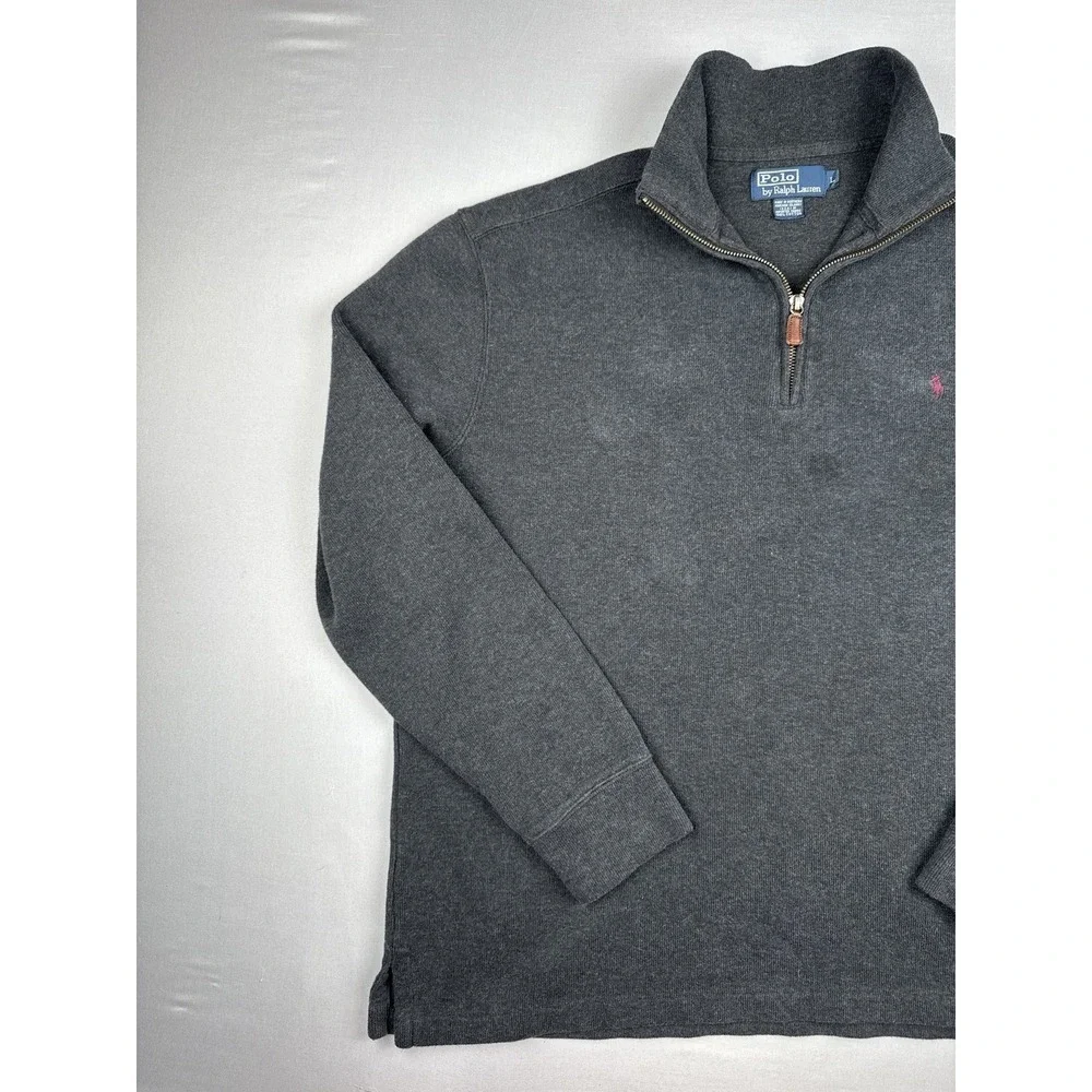 Polo Ralph Lauren Quarter Zip Pullover Sweatshirt Gray Pony Logo Size L